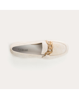 Mocassins MERRY - chaussures cuir pailleté beige doré femme | REQINS