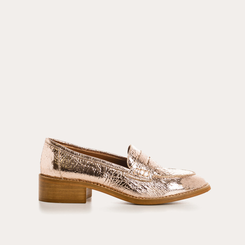 Moccasins College Joya - Pink Femme Metallic Leather Shoes | Reqins