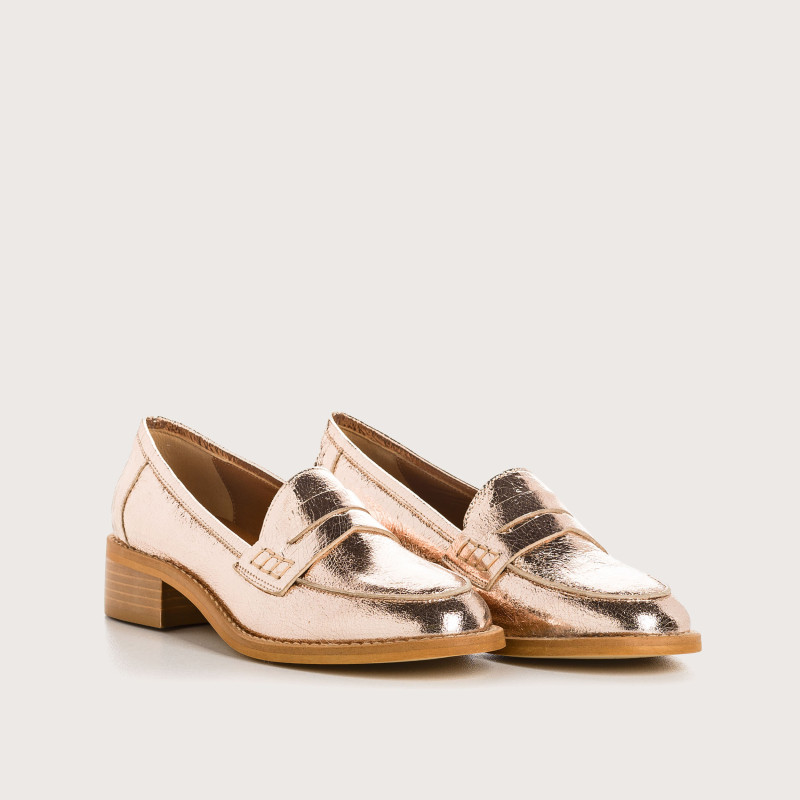 Mocassins college JOYA - chaussures cuir métallisé rose femme | REQINS