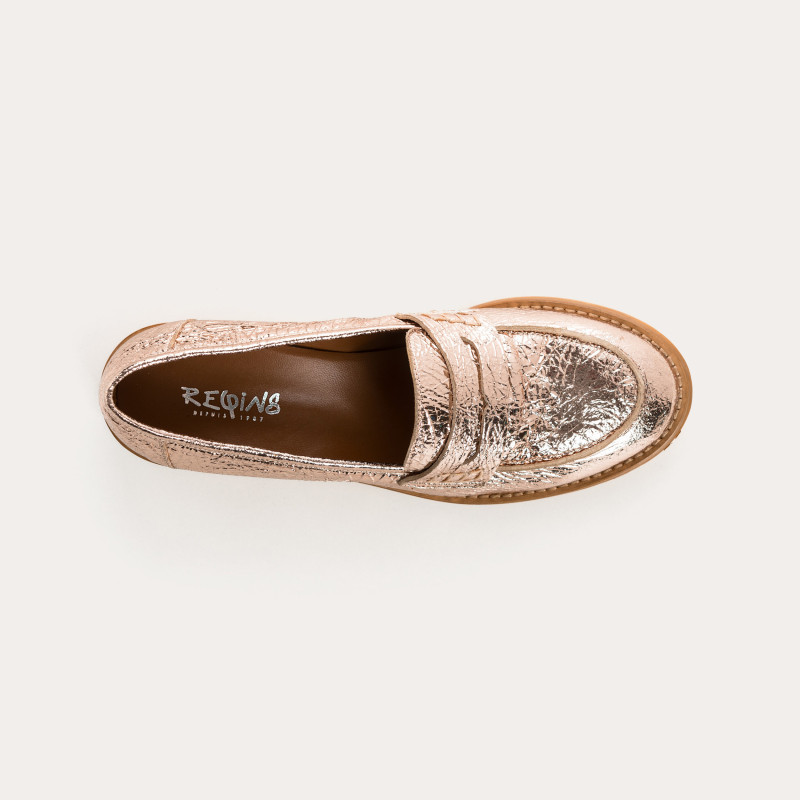 Moccasins College Joya - Pink Femme Metallic Leather Shoes | Reqins