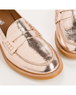 Moccasins College Joya - Pink Femme Metallic Leather Shoes | Reqins