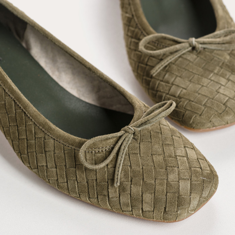 Ballerines à talons KEIRA - chaussures cuir velours tressé femme | REQINS