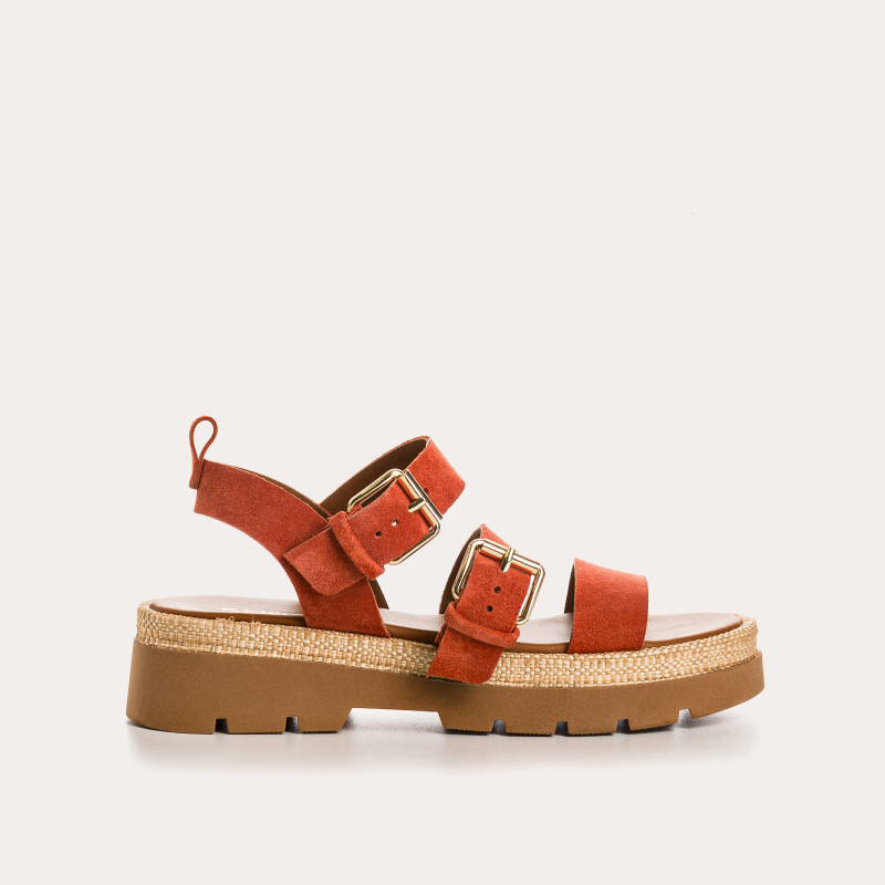 Sandales LOGAN - chaussures femme semelle chunky cuir velours rafia | REQINS