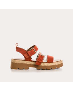 Sandales LOGAN - chaussures femme semelle chunky cuir velours rafia | REQINS