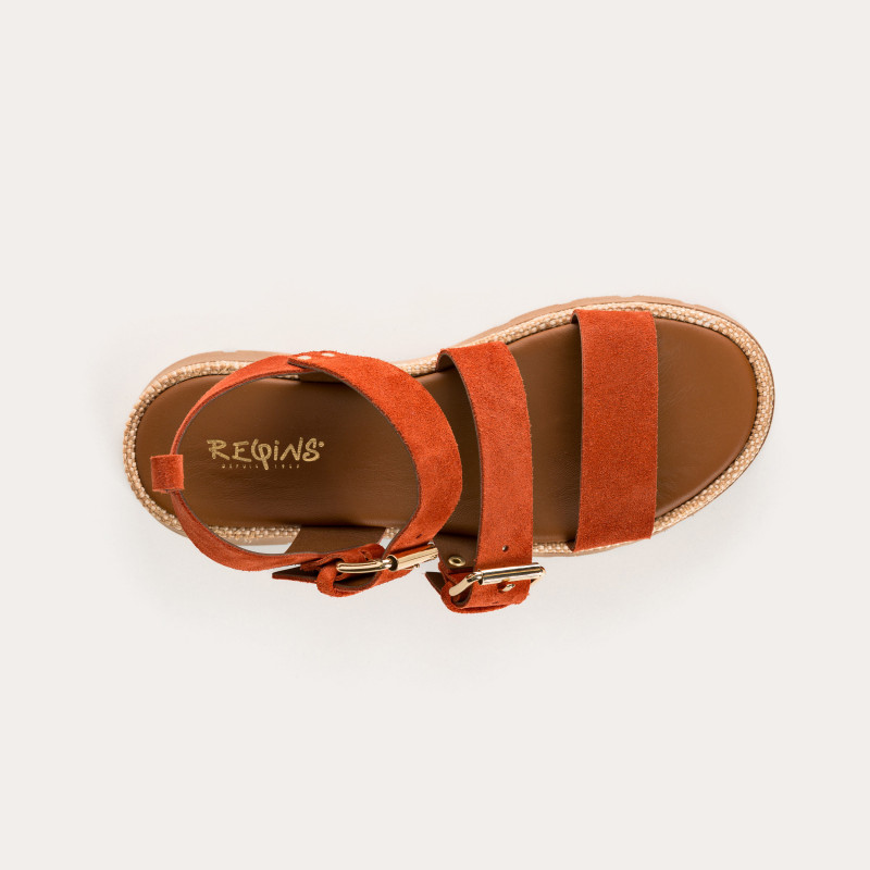 Sandales LOGAN - chaussures femme semelle chunky cuir velours rafia | REQINS