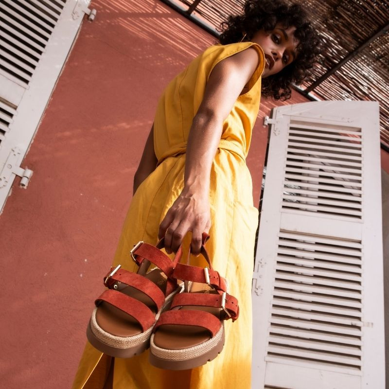 Logan Sandals - Women's Shoes Chunky Flax Velvet Rafia | Reqins