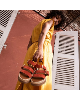 Sandales LOGAN - chaussures femme semelle chunky cuir velours rafia | REQINS