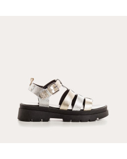 Sandales LOUXOR - chaussures femme semelle chunky cuir argent doré | REQINS