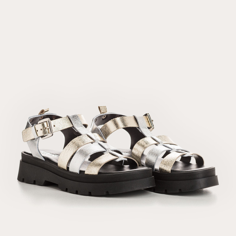 Sandals Luxor - Women's Shoes Chunky Silver Golden Leather | Reqins