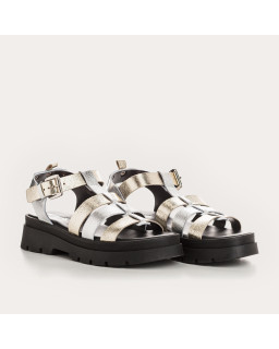 Sandals Luxor - Women's Shoes Chunky Silver Golden Leather | Reqins
