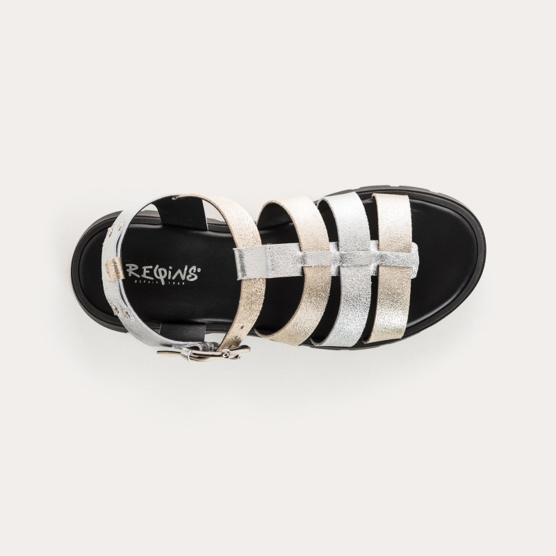 Sandals Luxor - Women's Shoes Chunky Silver Golden Leather | Reqins