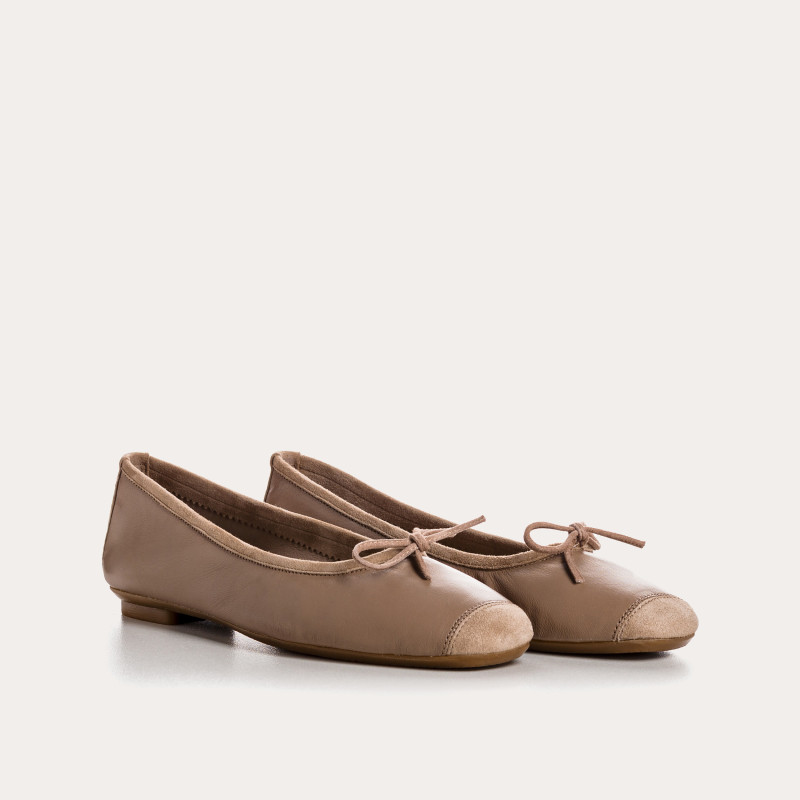 Flat Ballerinas with Smooth Leather Knot and Velvet Leather