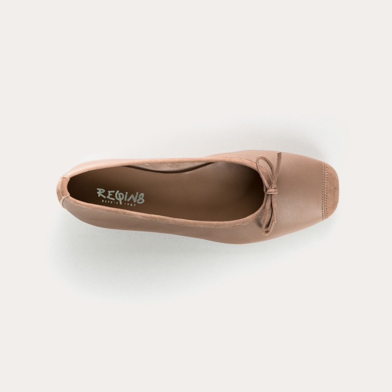 Flat Ballerinas with Smooth Leather Knot and Velvet Leather