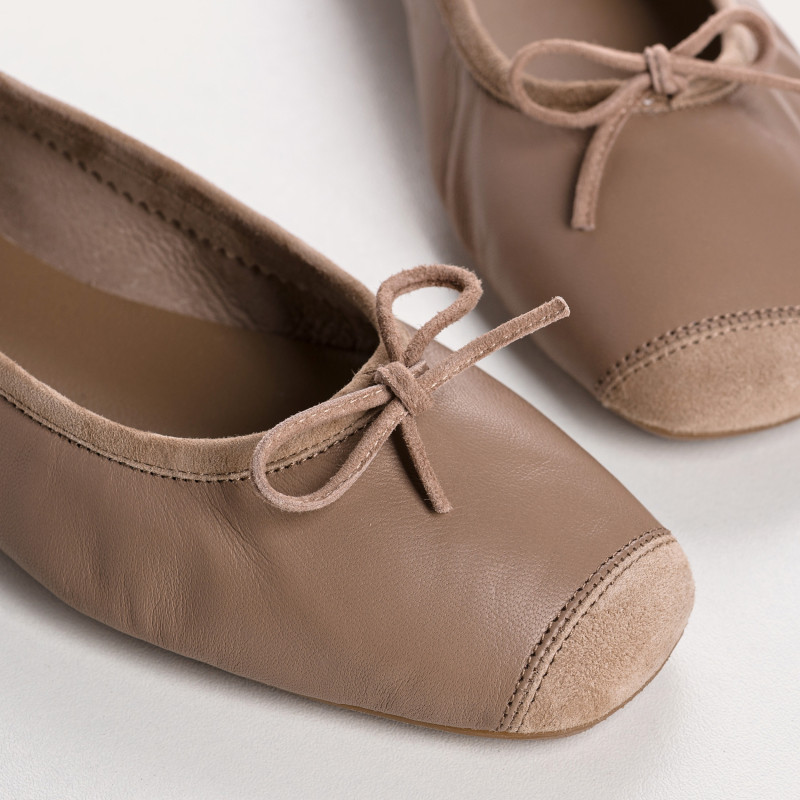 Flat Ballerinas with Smooth Leather Knot and Velvet Leather