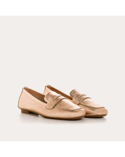 Mocassins collège en cuir métal platine avec bout carré