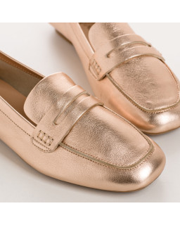 Mocassins collège en cuir métal platine avec bout carré