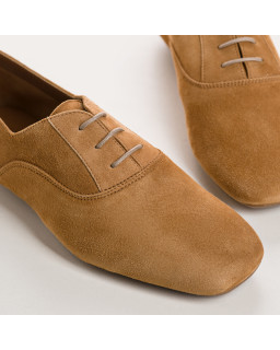 Velvet leather flat derbies