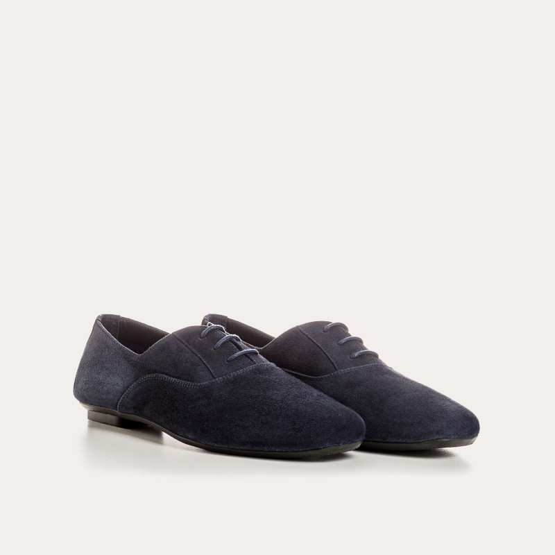 Velvet leather flat derbies