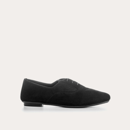 Velvet leather flat derbies