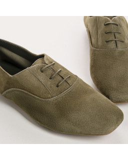 Velvet leather flat derbies