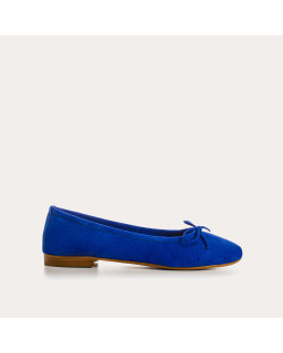 Ballerines plates à nœud en cuir velours avec bout arrondi