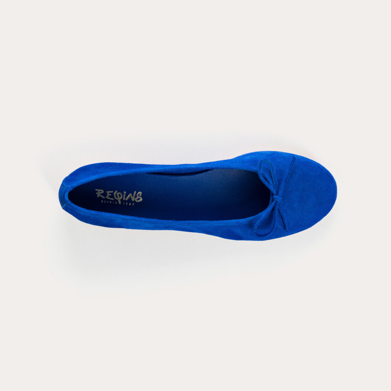 Ballerines plates à nœud en cuir velours avec bout arrondi