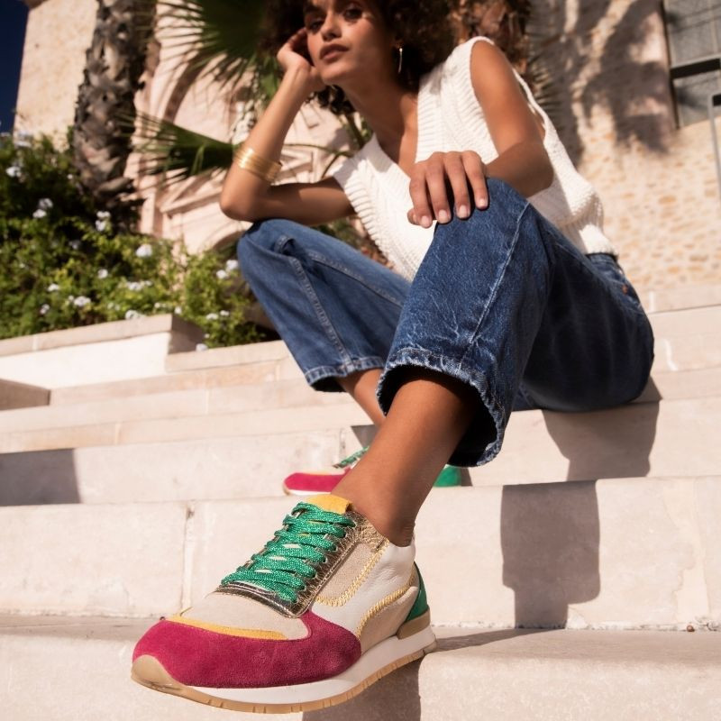 Baskets ELECTRA ZIG ZAG - sneakers femme cuir multicolore | REQINS