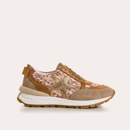 Uranus Sneakers - Lace-up Sneakers Female Printed Camel Leather | Reqins