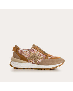 Uranus Sneakers - Lace-up Sneakers Female Printed Camel Leather | Reqins