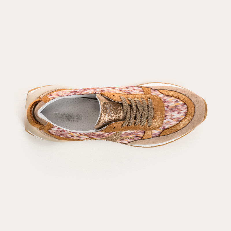 Baskets URANUS - baskets à lacets femme cuir camel imprimé | REQINS