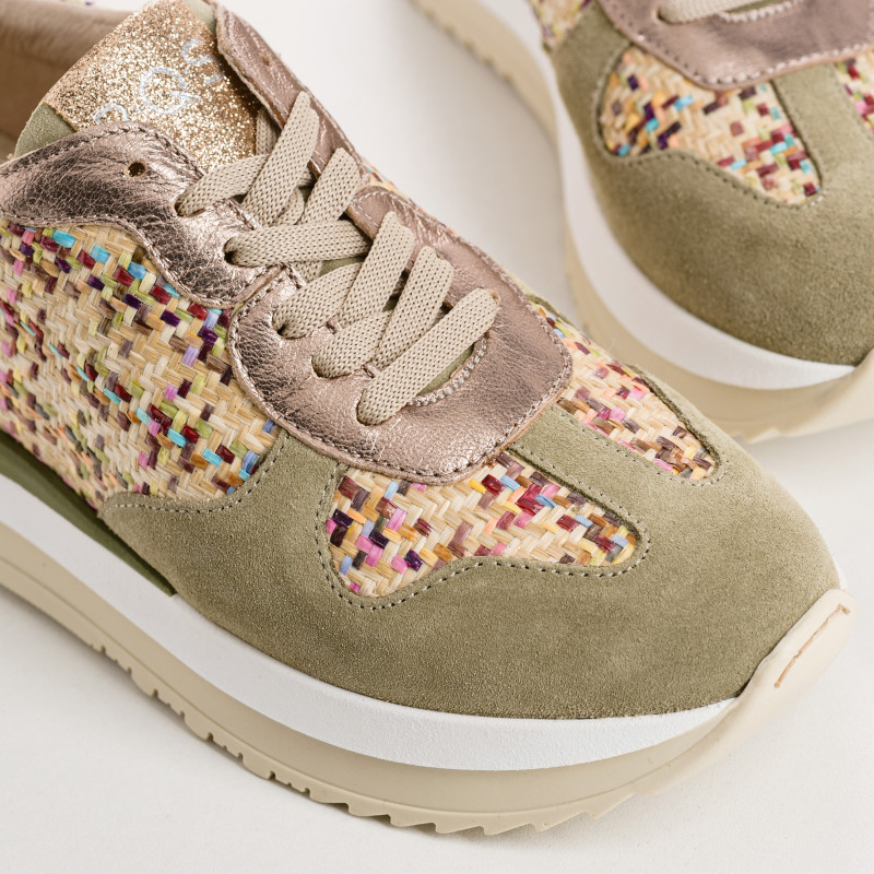 Baskets URSULLA - baskets à lacets femme rafia tressé multicolore | REQINS