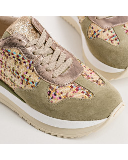 Baskets URSULLA - baskets à lacets femme rafia tressé multicolore | REQINS