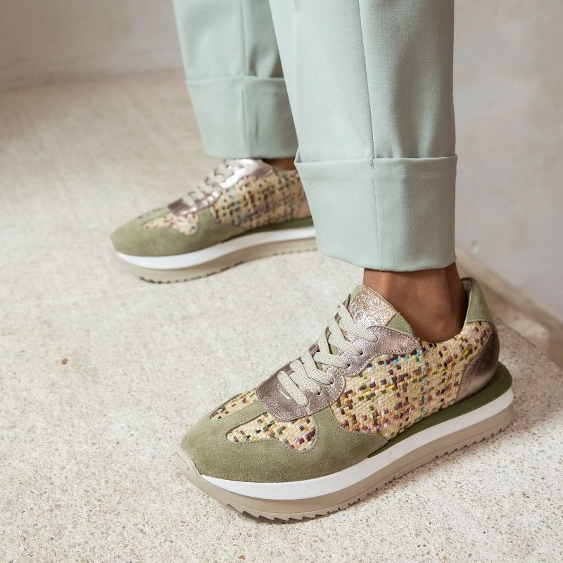 Baskets URSULLA - baskets à lacets femme rafia tressé multicolore | REQINS