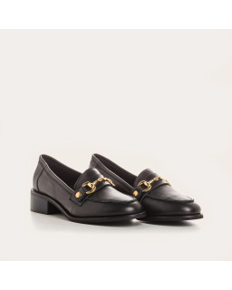 Leather black loafers with removable gilded finish accessories
