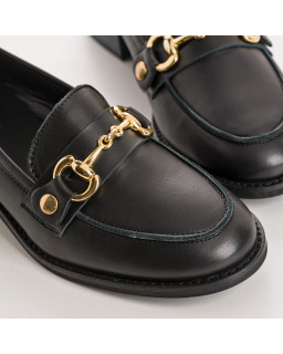 Leather black loafers with removable gilded finish accessories