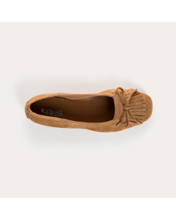 Velvet leather ballerinas with fringes on top