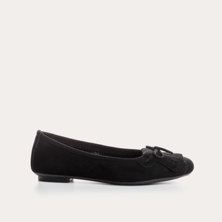 Velvet leather ballerinas with fringes on top