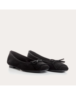 Velvet leather ballerinas with fringes on top