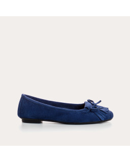Velvet leather ballerinas with fringes on top