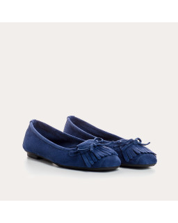 Velvet leather ballerinas with fringes on top