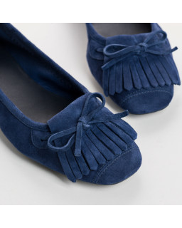 Ballerines en cuir velours avec franges sur le dessus