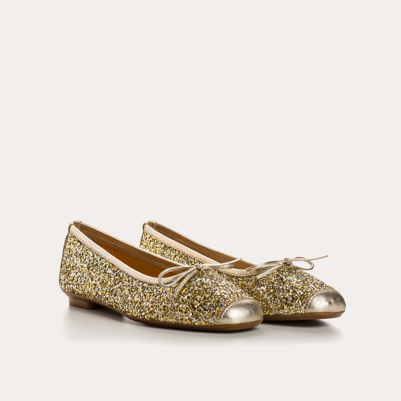 Flat-knotted flat ballerinas with glitter fabric with velvet leather reinforcement