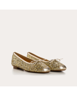 Flat-knotted flat ballerinas with glitter fabric with velvet leather reinforcement