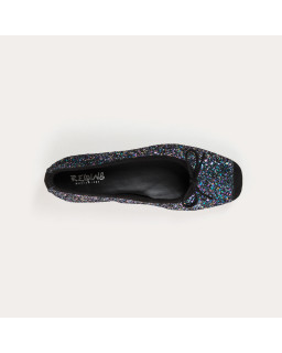 Flat-knotted flat ballerinas with glitter fabric with velvet leather reinforcement