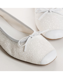 Flat-knotted flat ballerinas with glitter fabric with velvet leather reinforcement