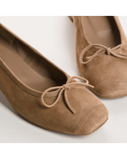 Ballerines à talons en cuir velours avec noeud