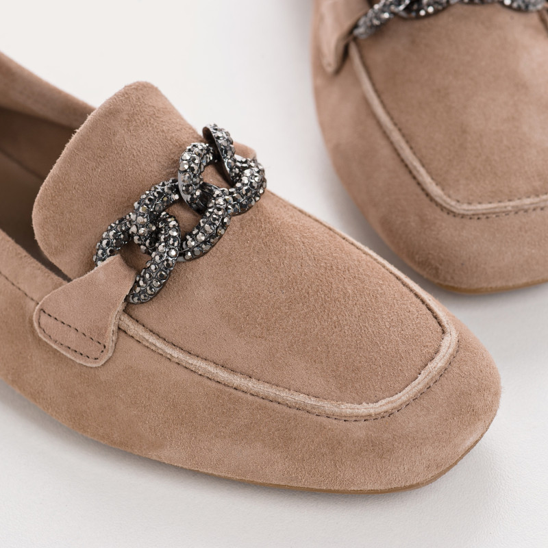 Velvet leather jewelry moccasins with rhinestones