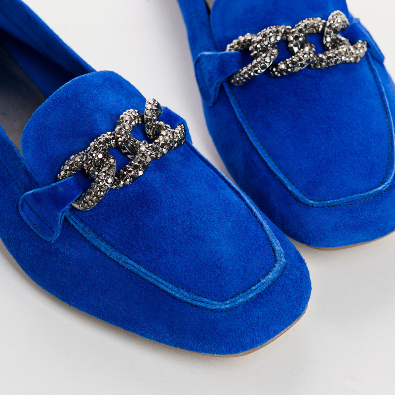 Mocassins bijoux en cuir velours avec strass
