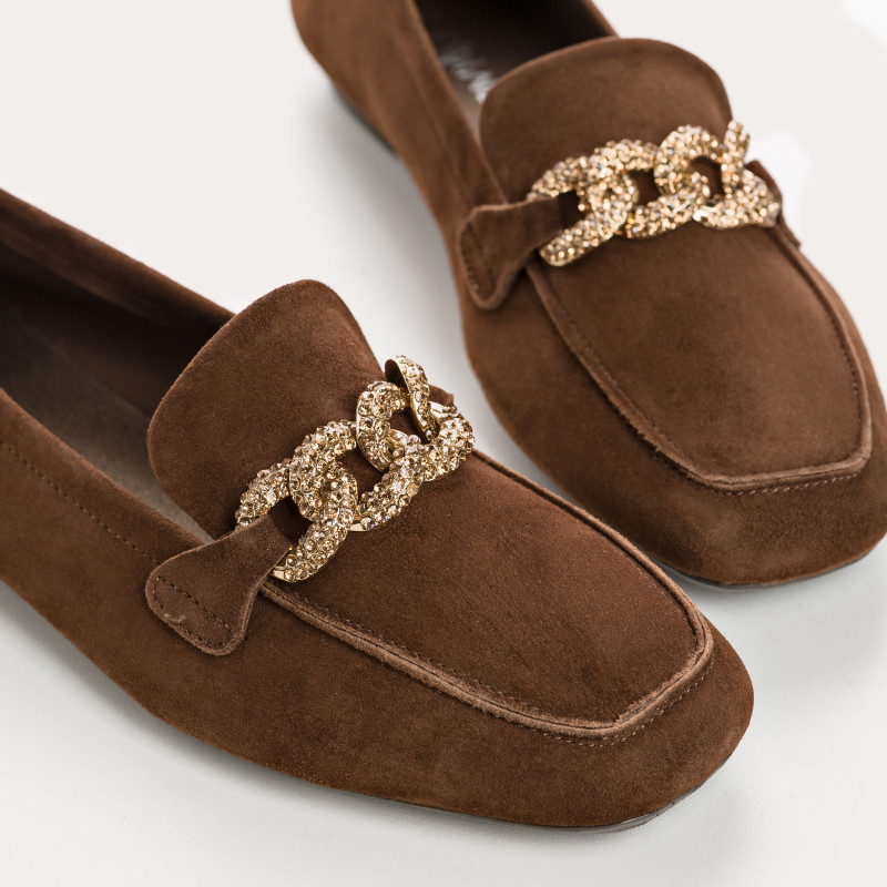 Velvet leather jewelry moccasins with rhinestones