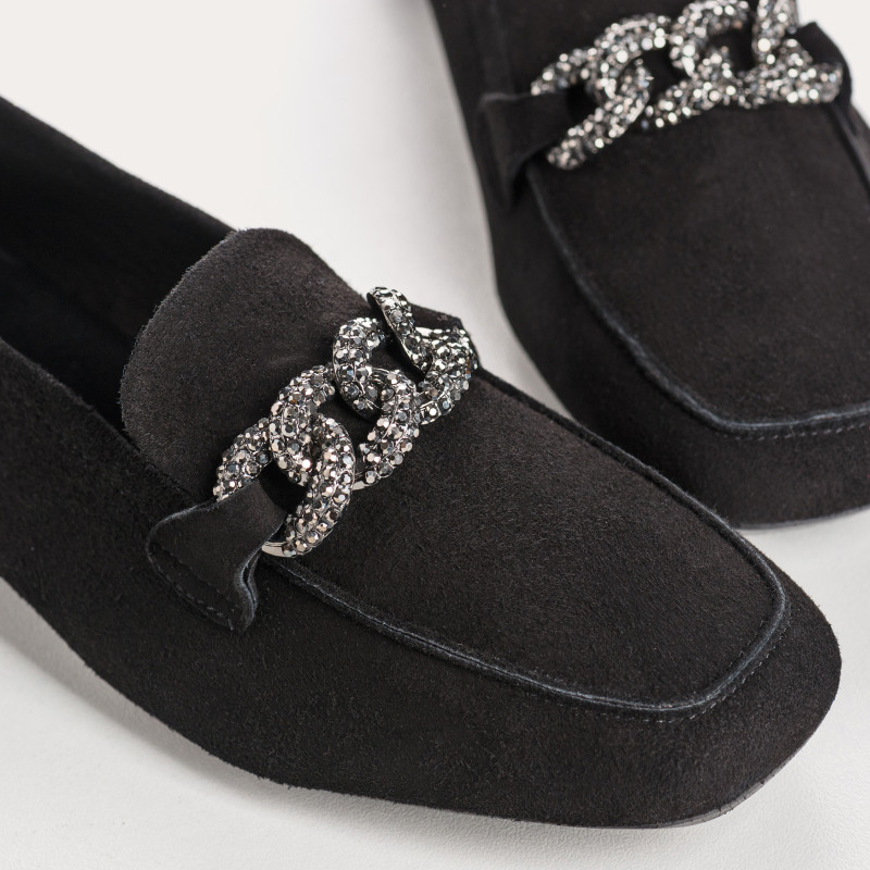 Mocassins bijoux en cuir velours avec strass